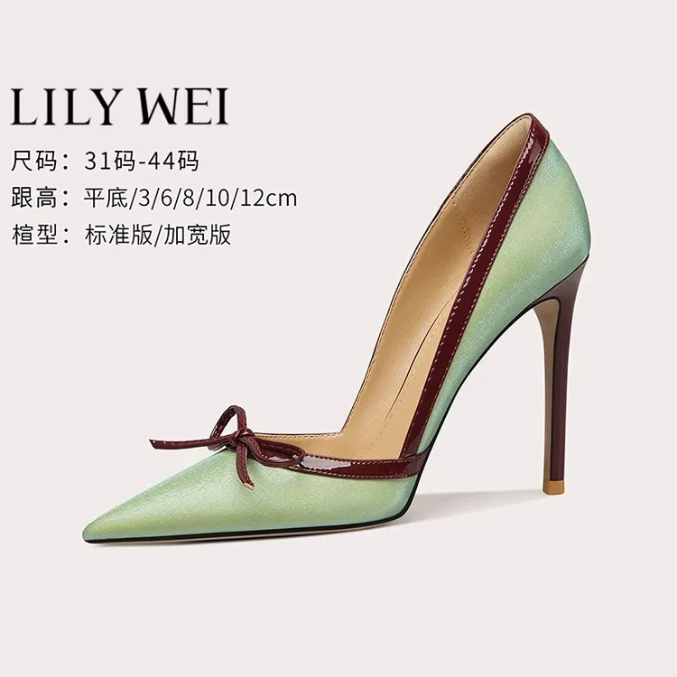 LilyWei【绿澜之约】新中式气质蝴蝶结高跟鞋仙女风单鞋大码41-43