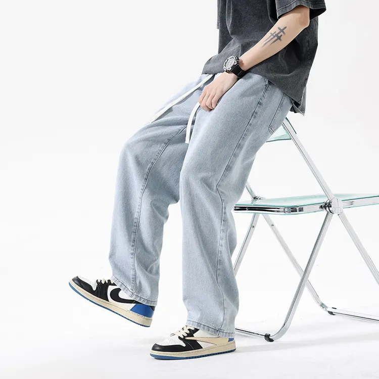 大量备货爆款 男士撞色水洗牛仔裤日系复古阔腿裤 B286-K181-P45