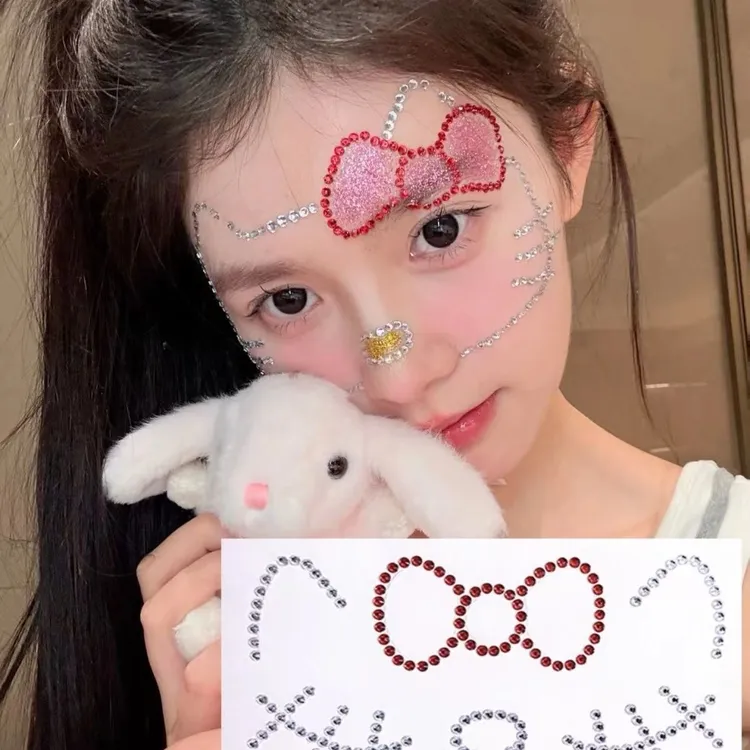可爱hellokitty脸贴手工diy圣诞节氛围妆容亚克力闪钻贴纸贴饰