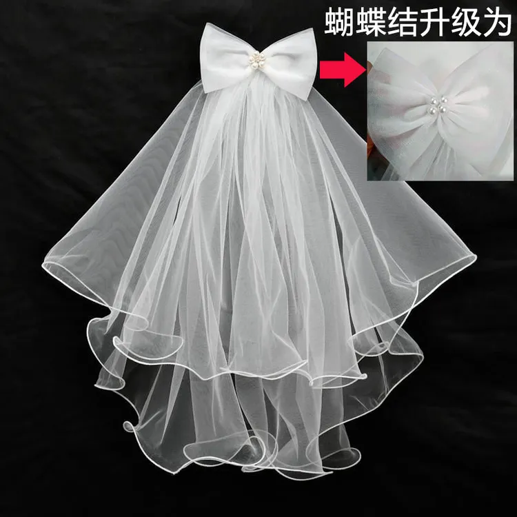 网红宝宝头纱儿童公主短款头纱拍照道具领证求婚旅拍新娘结婚摆摊
