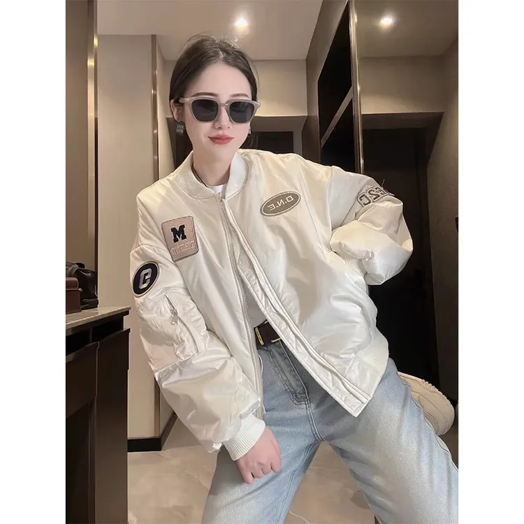美式刺绣短款夹棉棒球服外套秋冬2024新款小个子女士飞行夹克上衣