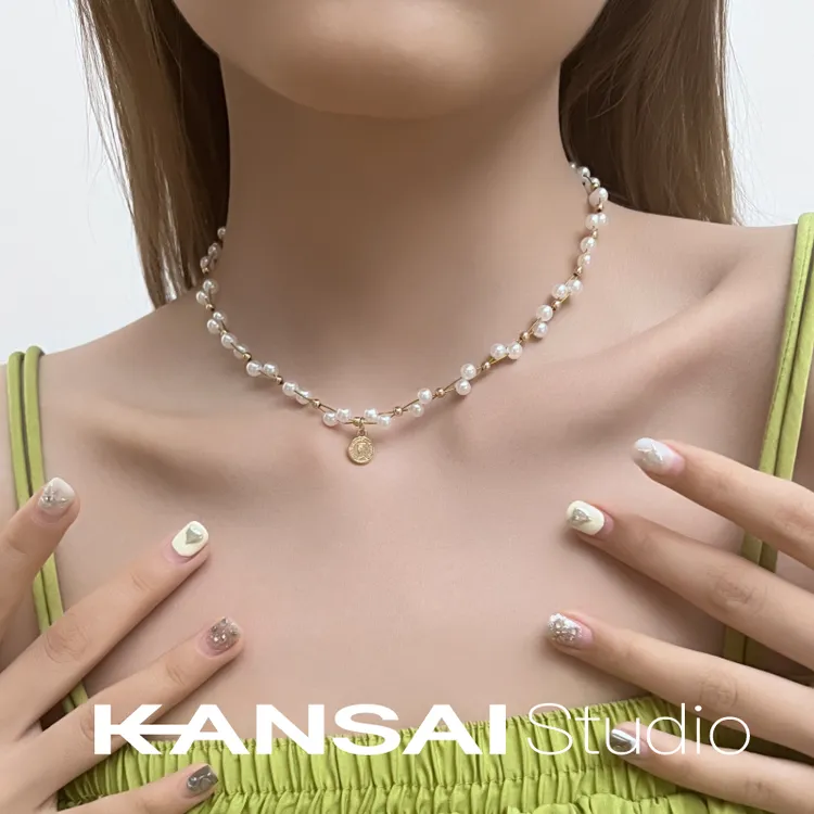 刊赛 合金仿珍珠项链 硬币项链女款高级感轻奢小众锁骨链时尚小众