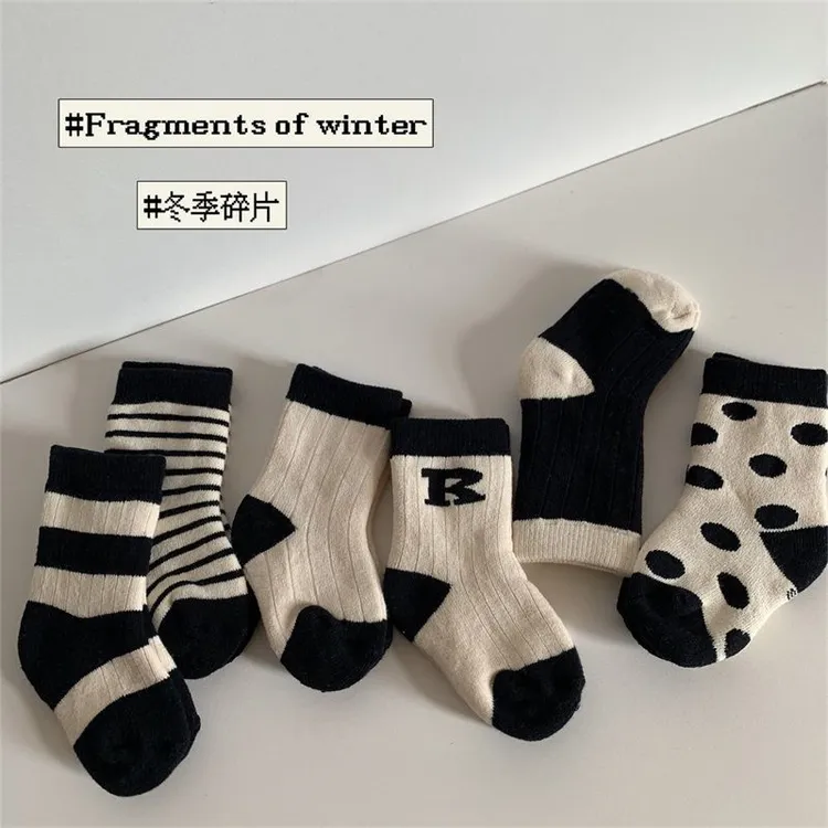 【今日促销】宝宝袜子冬季纯棉中筒袜儿童加绒加厚保暖男童女童冬百