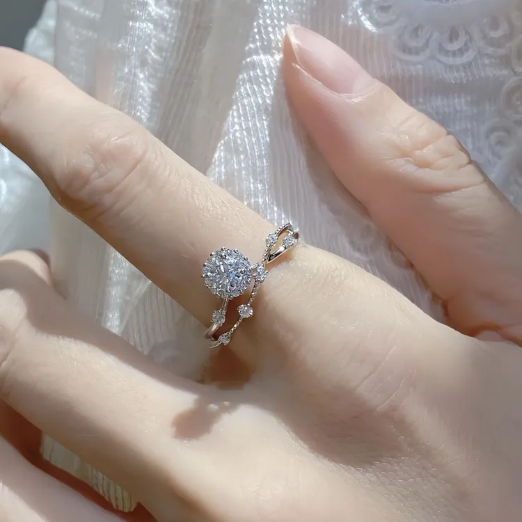 925银莫桑石戒指 【闪耀星河】经典简约百搭精致女士轻奢银戒