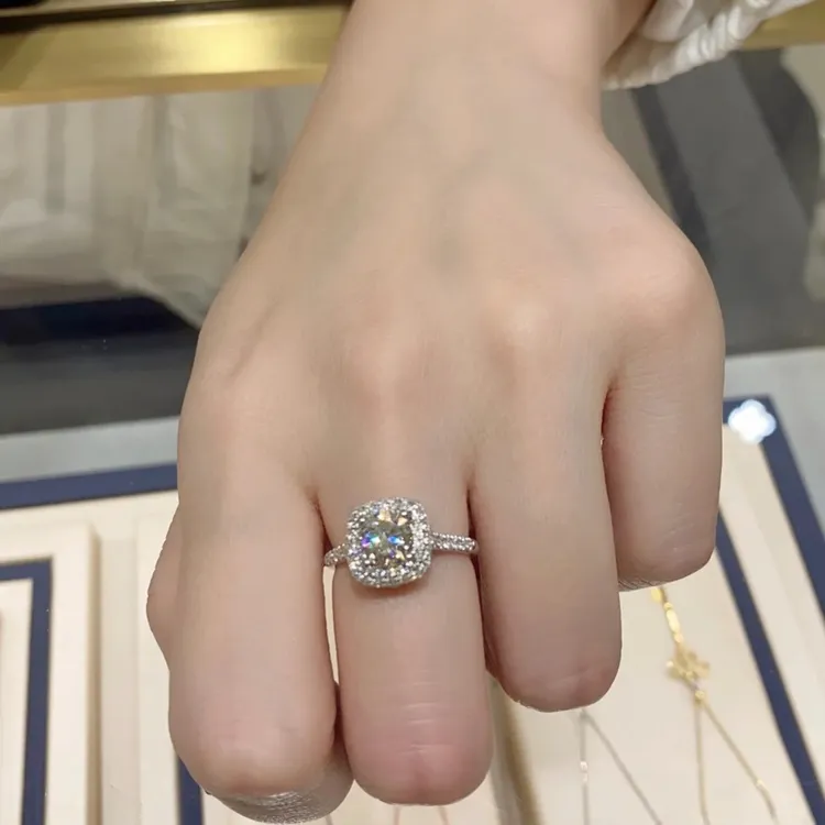 925银莫桑石戒指 【方糖方包】女士银戒指小众高级时尚百搭精致高级