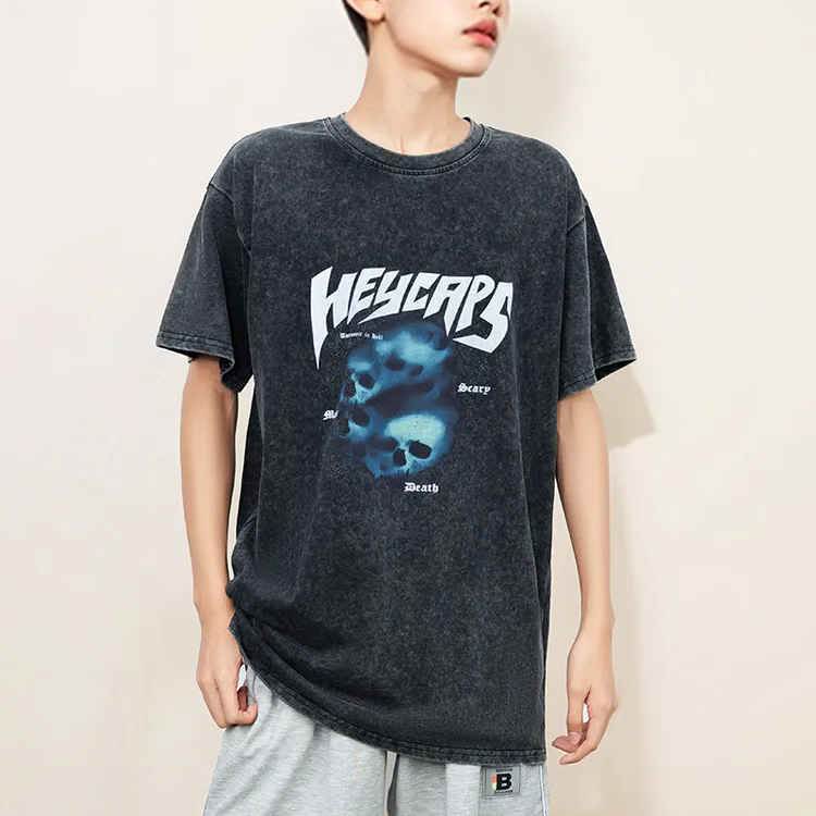 男士美式休闲宽松短袖T恤夏季运动圆领复古街头百搭夏季半袖情侣