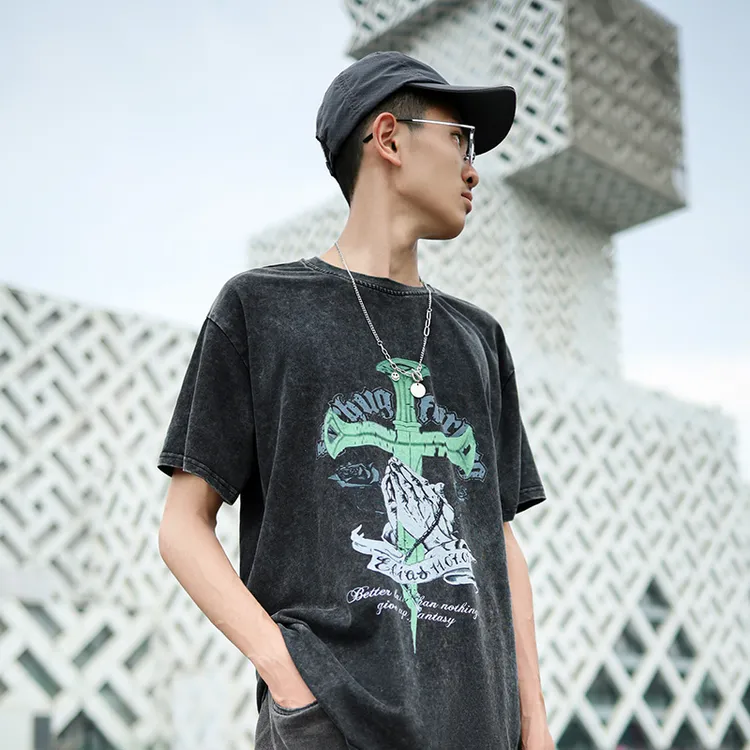 美式休闲男士短袖T恤宽松大码圆领街头个性夏季情侣半袖纯棉潮男