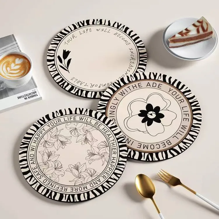 【全新加厚】黑白复古吸水杯垫简约硅藻泥隔热餐垫碗盘垫咖啡垫茶杯