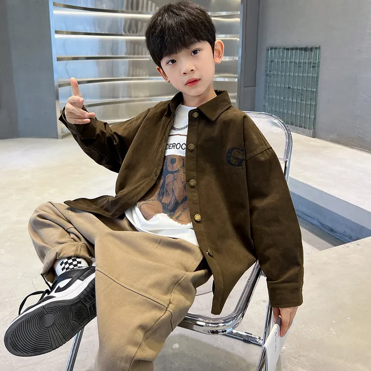 中班仔男童春秋衬衫外套2025新款秋季休闲衬衣儿童长裤童装*35378