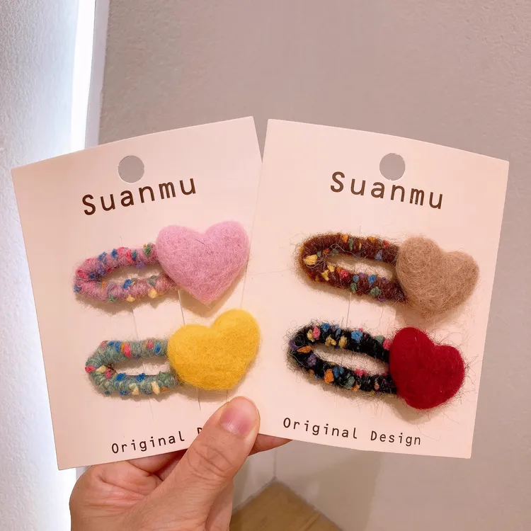 2024秋冬新款可爱羊毛毡爱心发夹小女孩bb夹女童碎发卡宝宝刘海夹