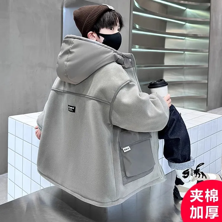 男童外套秋冬款2025新款冬季中大童夹棉风衣男孩毛毛衣洋气酷帅潮