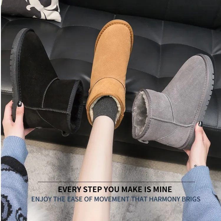 回力雪地靴休闲鞋绒毛中帮一脚蹬男女款冬新款保暖加绒加厚休闲鞋