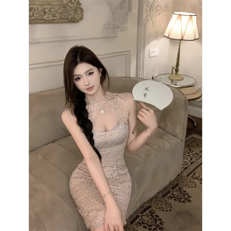 新中式无袖旗袍连衣裙夏季新款短款包臀裙子女装修身显瘦气质长裙