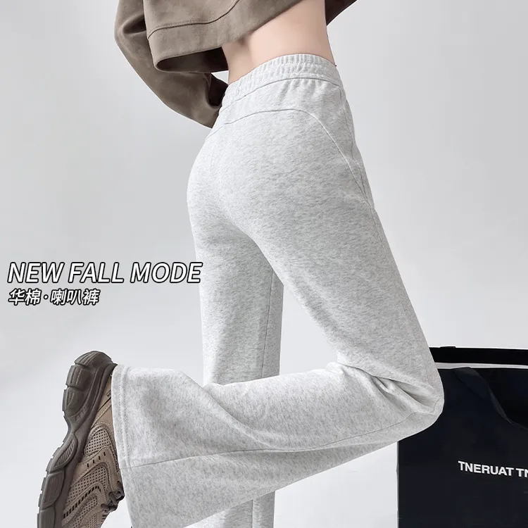 [秋冬]美式微喇叭加绒运动裤女裤子高腰马蹄裤休闲显瘦阔腿卫裤