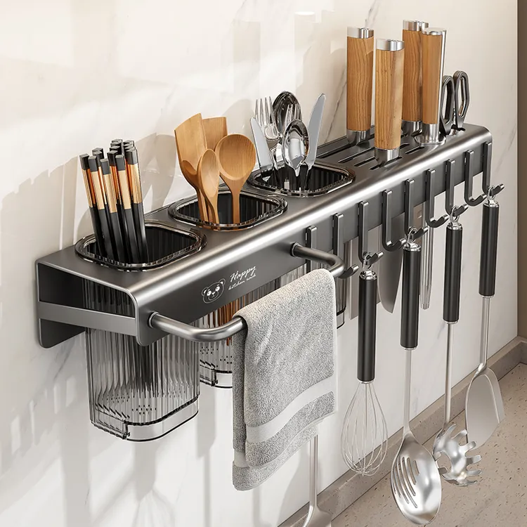 厨房刀具壁挂式小熊置物架多功能墙上免打孔刀架用品收纳架筷子筒