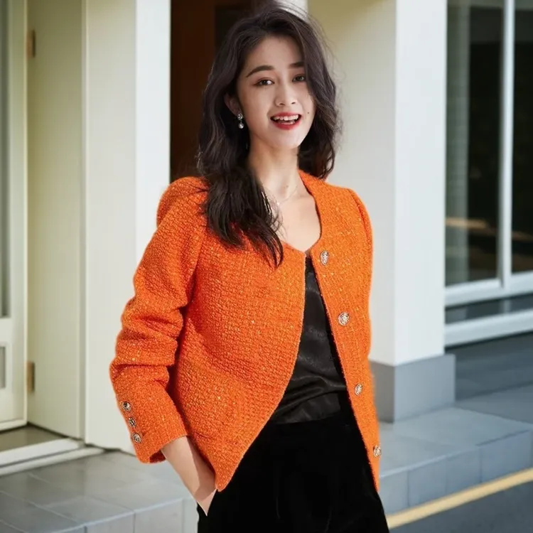 爆款新款春秋小香风法式气质百搭感显瘦编织粗花呢短款外套时尚女