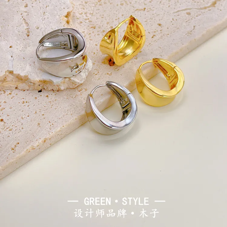 铜合金耳饰 【不规则曲面水滴耳扣】百搭简约设计师平替好物-3067