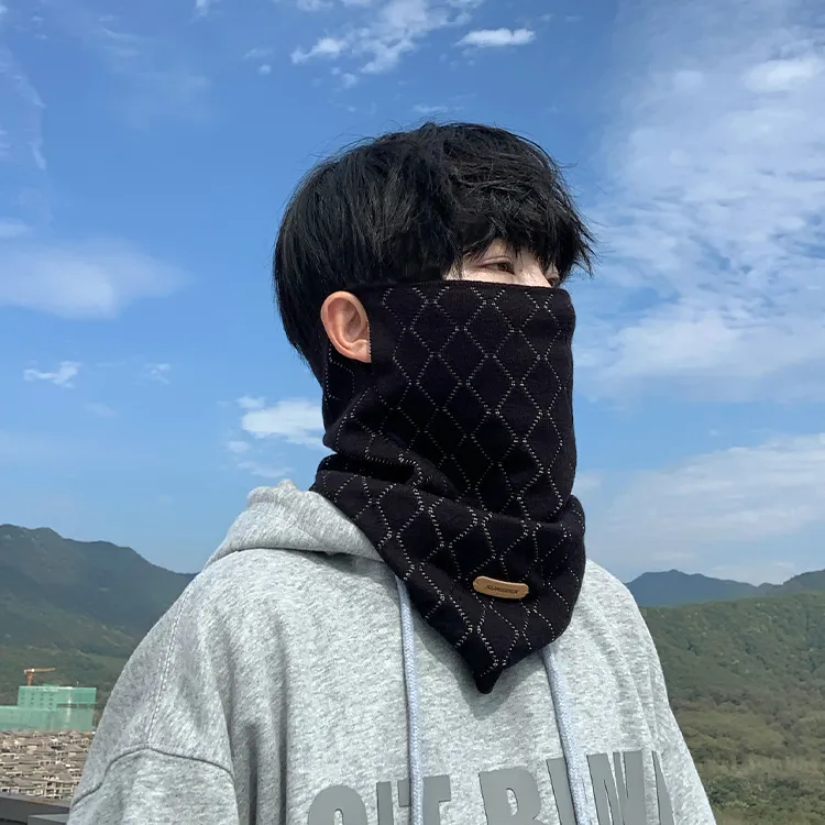 冬季电动车加厚多功能针织挂耳式围脖男户外骑行防寒保暖面罩脖套