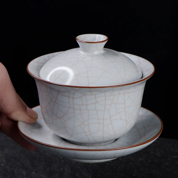 凝香阁250毫升月白汝窑不烫手加大号三才盖碗茶杯 陶瓷功夫泡茶碗