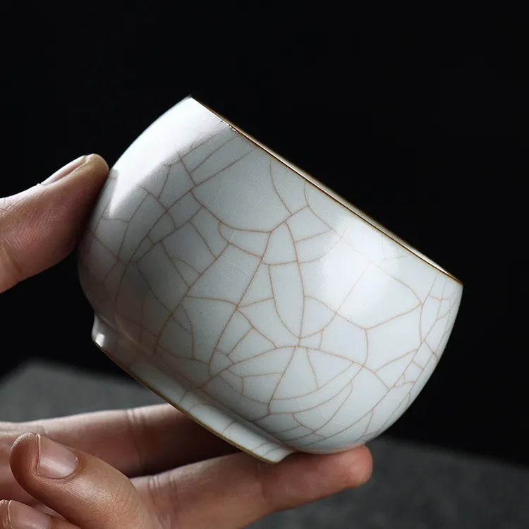 清沐堂主 茶养开片月白汝窑罗汉杯 冰裂纹茶具大号主人杯品茗单杯