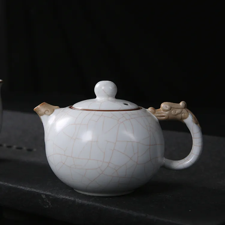凝香阁茶养开片月白汝窑龙凤茶壶 家用陶瓷功夫茶具 泡茶日式单壶