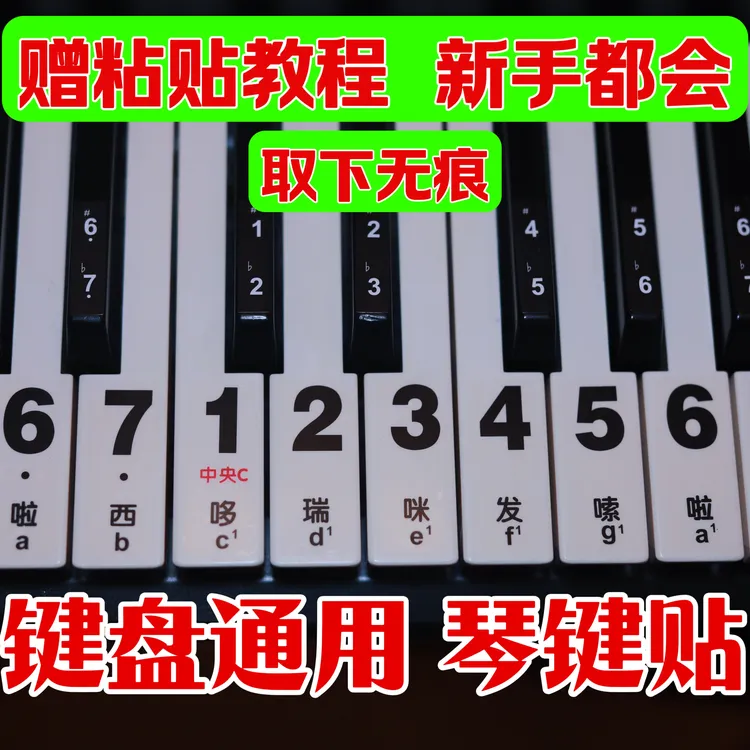 大字体88/61/52/36/32键钢琴电子琴键贴电子琴键盘贴纸示意图
