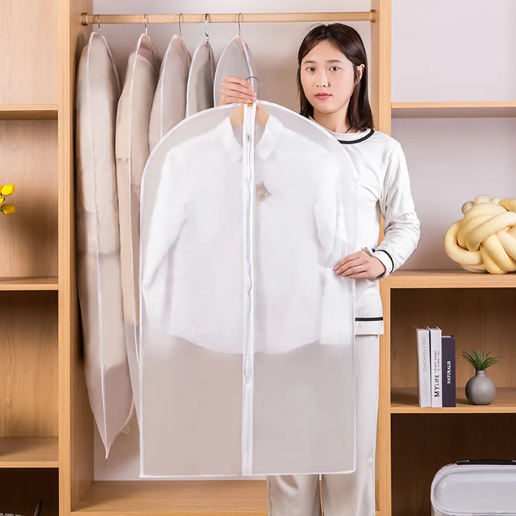 PEVA透明西服挂衣袋可水洗带拉链衣服挂衣袋西装防尘袋家用大衣罩