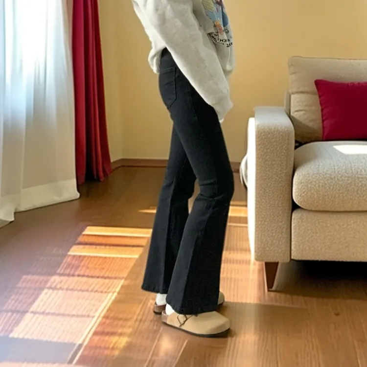 秋季微喇牛仔裤女大码胖mm高腰显瘦喇叭裤小个子弹力梨形身材女裤
