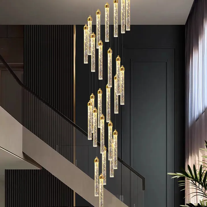 楼梯灯吊灯别墅旋转楼梯间吊灯现代超长楼梯口水晶灯长吊灯斜顶