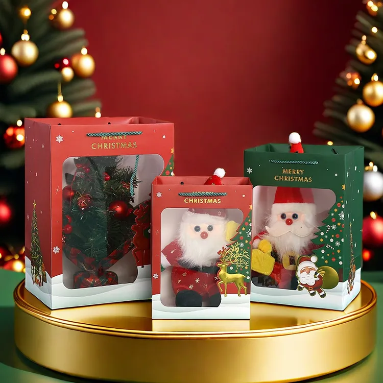 圣诞节礼品袋通用苹果盒包装礼物袋圣诞手提袋袋子花束橱窗购物袋