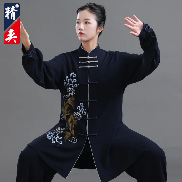 精奕太极服女2024新款中式手绘太极拳练功服男武术训练表演服春夏