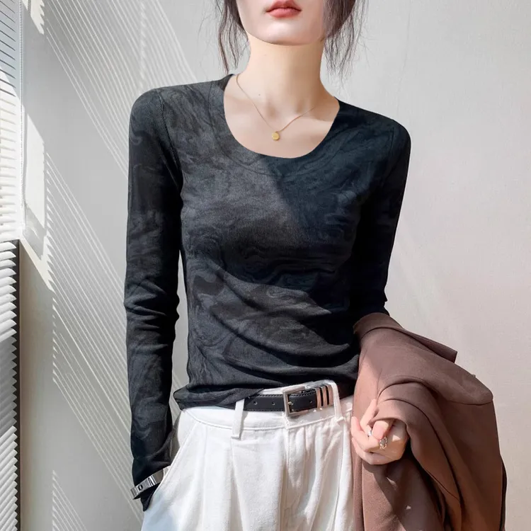 2025新款修身t恤长袖女士打底打底衫女款爆款2025新款秋冬