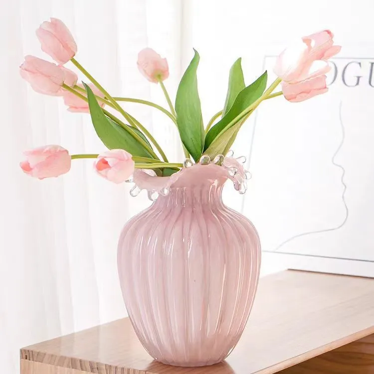 奶油风芬顿中古花瓶乔迁礼物玻璃网红创意装饰品摆件客厅家居花盆