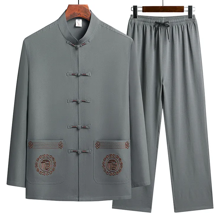 唐装男中老年爸爸装春夏长袖套装中国风爷爷春季两件套老年人衣服