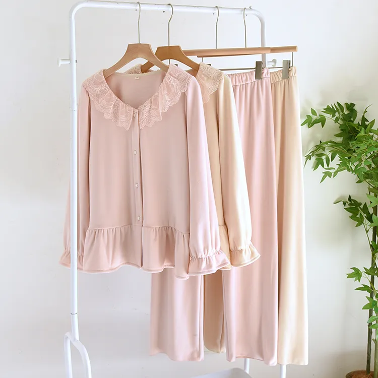 2024新款海岛绒蕾丝花边领睡衣女秋冬加绒软糯保暖甜美家居服套装