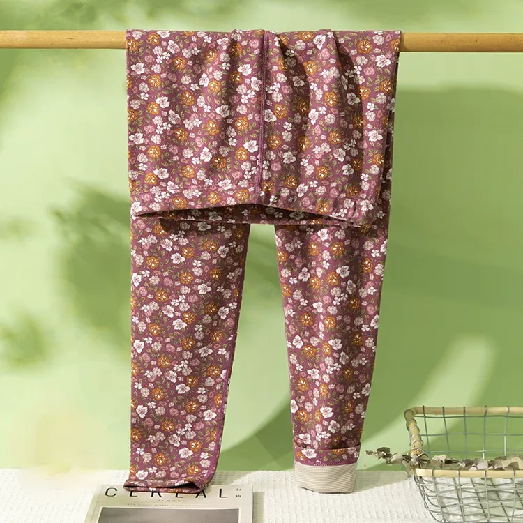 德绒中老年女装大码碎花女士印花保暖打底裤秋冬时尚花色双面绒面