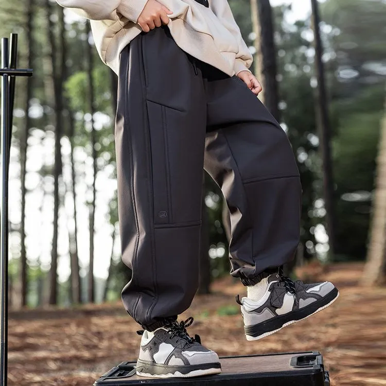 2024冬季新款儿童加绒防水伞兵裤男童中大童痞帅一体绒休闲长裤