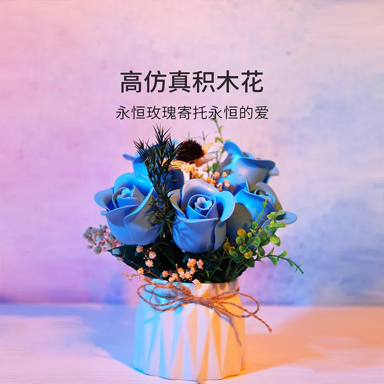 ONEBOT积木玫瑰花颗粒仿真拼装花束摆件手工女生创意礼物爱情