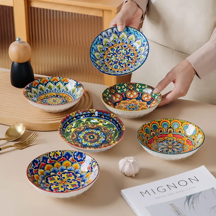 新品卧龙雏凤-5.7英寸珠点吐骨碟6个装釉下彩陶瓷小吃碟家用餐具