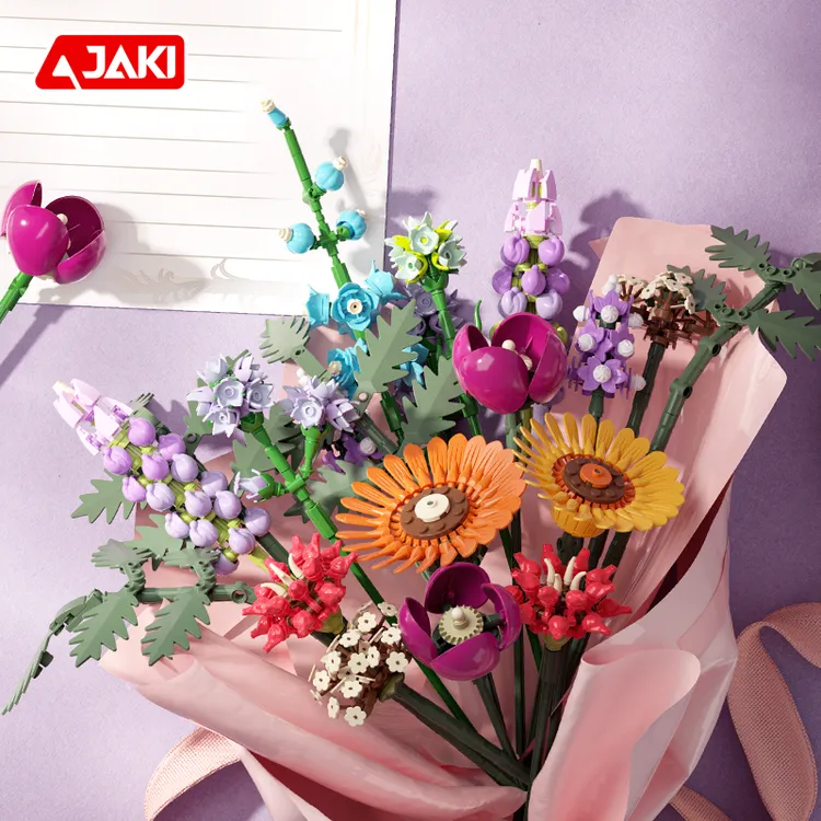 JAKI佳奇积木吉祥花束阳光假日玫瑰花向日葵送女生日礼物居家摆件
