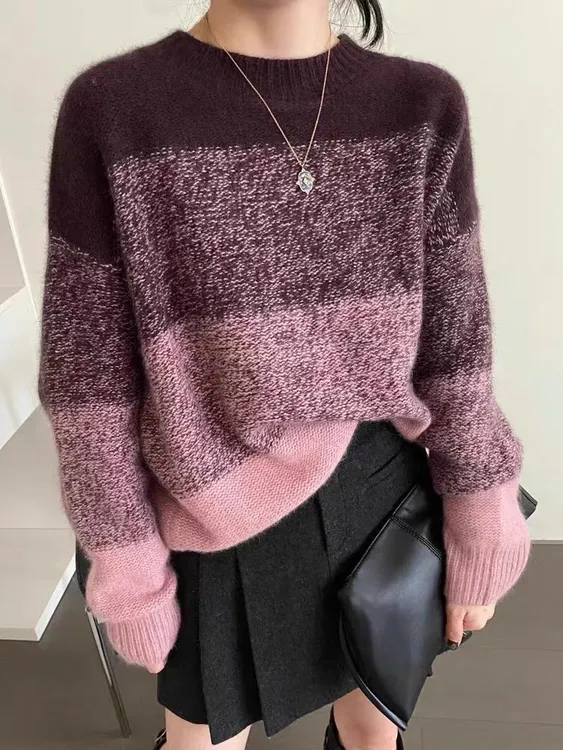 高级感圆领浣熊羊毛针织衫女2024秋冬新款宽松毛衣潮