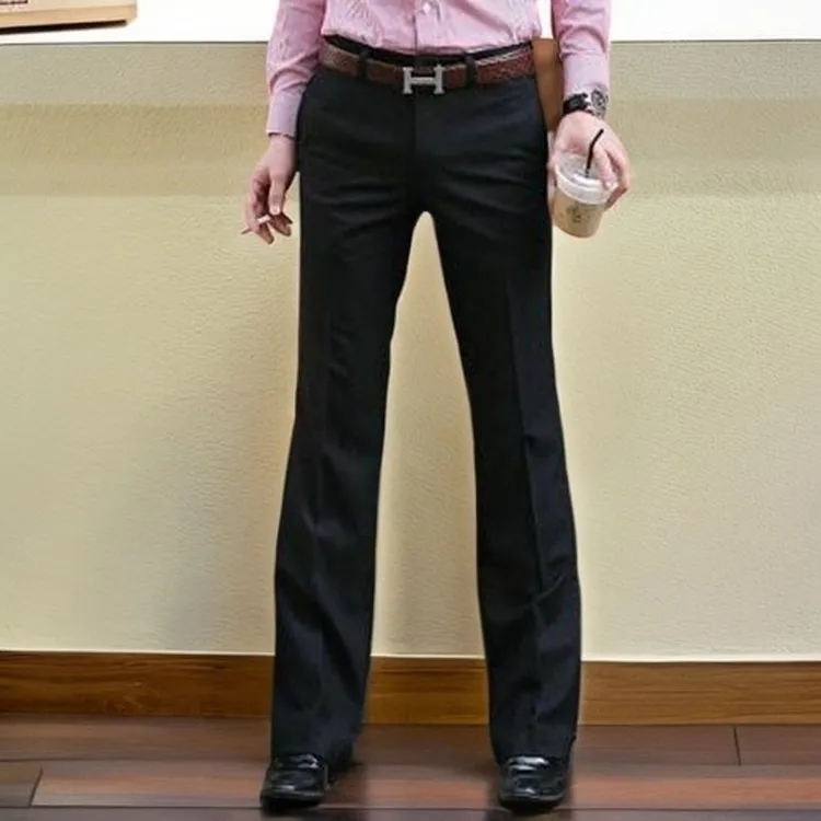 韩版青年微喇叭裤男商务修身垂感直筒阔脚西装裤英伦免烫休闲西裤