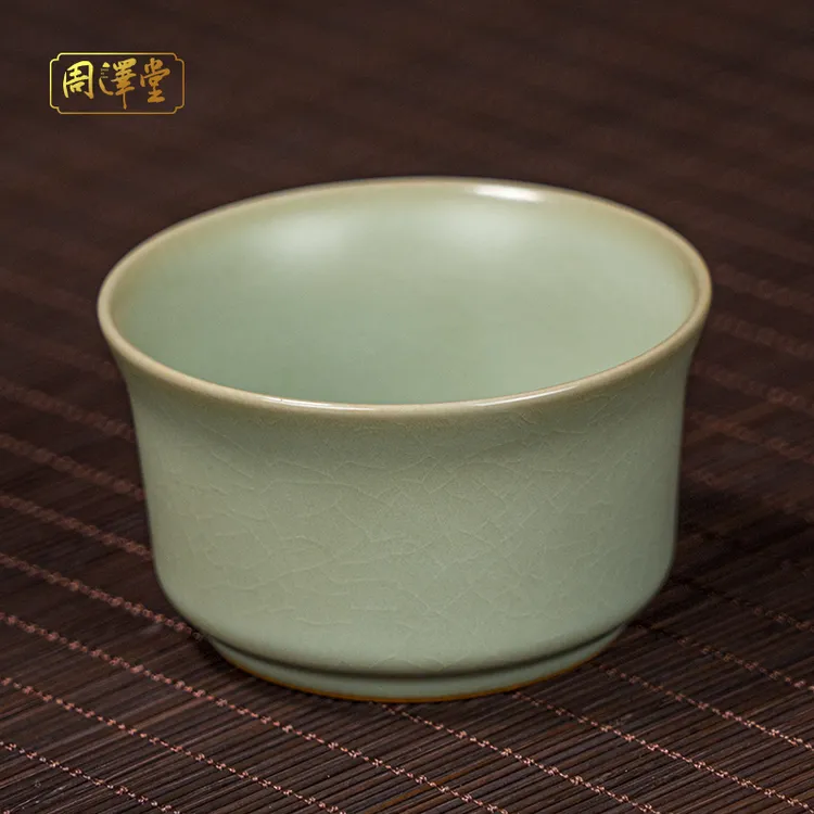 周泽堂满月杯85ml主人杯单杯茶碗景德镇陶瓷杯茶杯汝瓷品茗杯青瓷