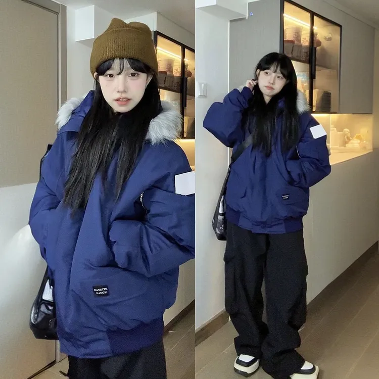 工装棉服女2025冬新款设计感潮牌加厚宽松毛领派克服保暖棉服外套