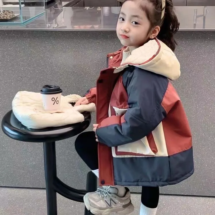 女童男童外套冲锋衣2025新款冬季防水防风派克服宝宝洋气棉服