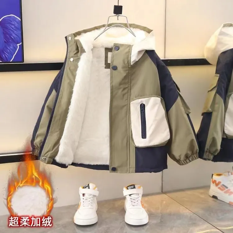 儿童二棉冲锋衣外套秋冬装2025新款潮男童冬季派克服男童外套
