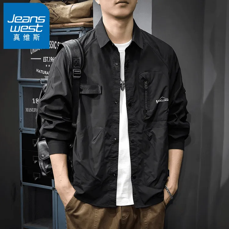 Jeanswest/真维斯潮牌痞帅夹克男款春秋宽松百搭休闲户外工装外套