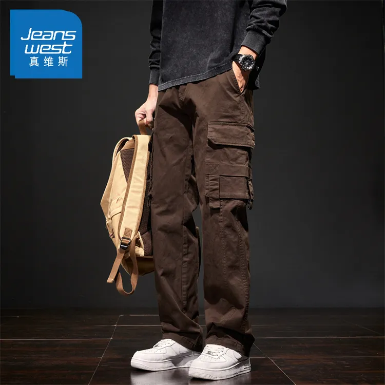 Jeanswest/真维斯真维斯美式工装裤男士宽松大码多口袋直筒裤微弹