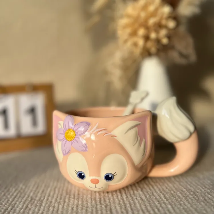 上迪乐园正品上新玲娜贝儿卡通大头马克杯陶瓷杯带勺咖啡杯水杯