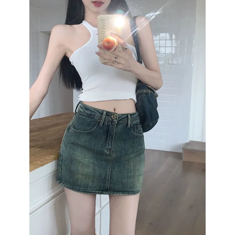 美式辣妹防走光牛仔半身裙女春秋2024新款大码胖妹妹显瘦包臀短裙